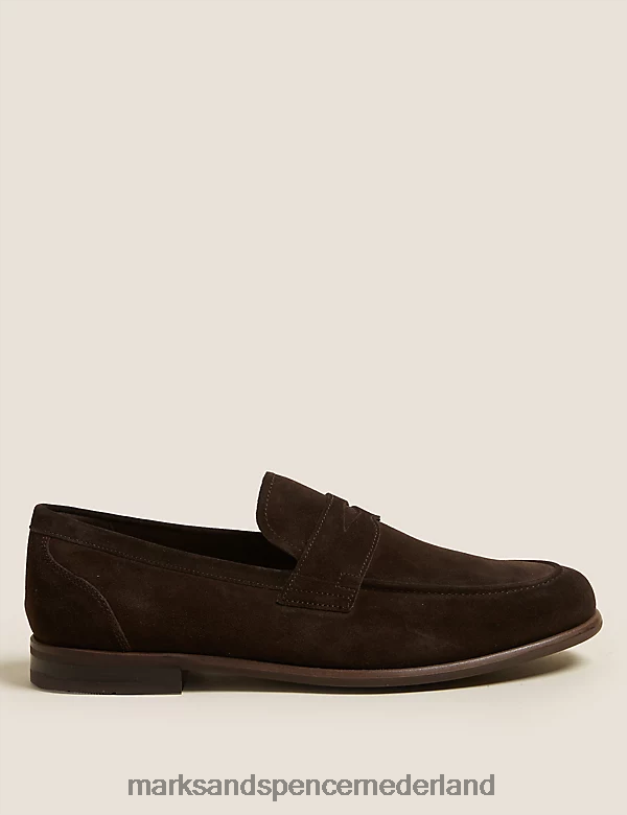 Marks & Spencer Heren Suède vlekbestendige instaploafers chocolade schoenen N8VZP6745