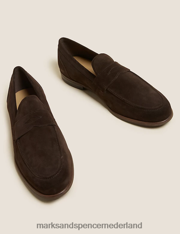 Marks & Spencer Heren Suède vlekbestendige instaploafers chocolade schoenen N8VZP6745