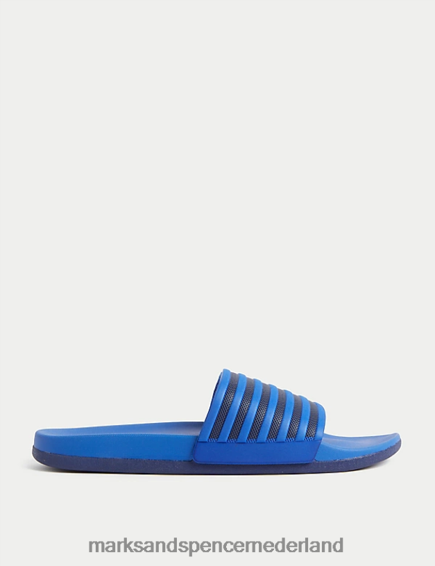 Marks & Spencer Heren airflex gestreepte sliders blauw mengsel schoenen N8VZP5425