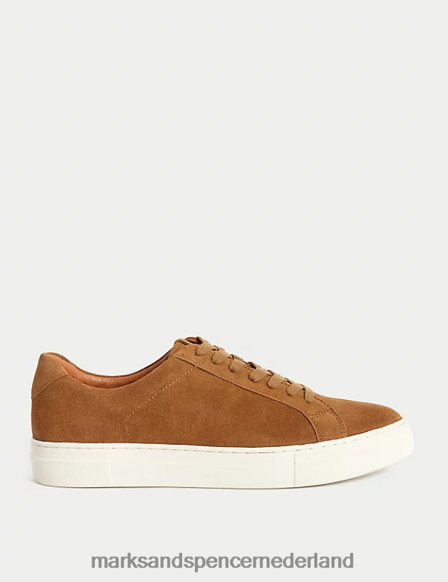 Marks & Spencer Heren Suède sneakers met veters karamel schoenen N8VZP5725