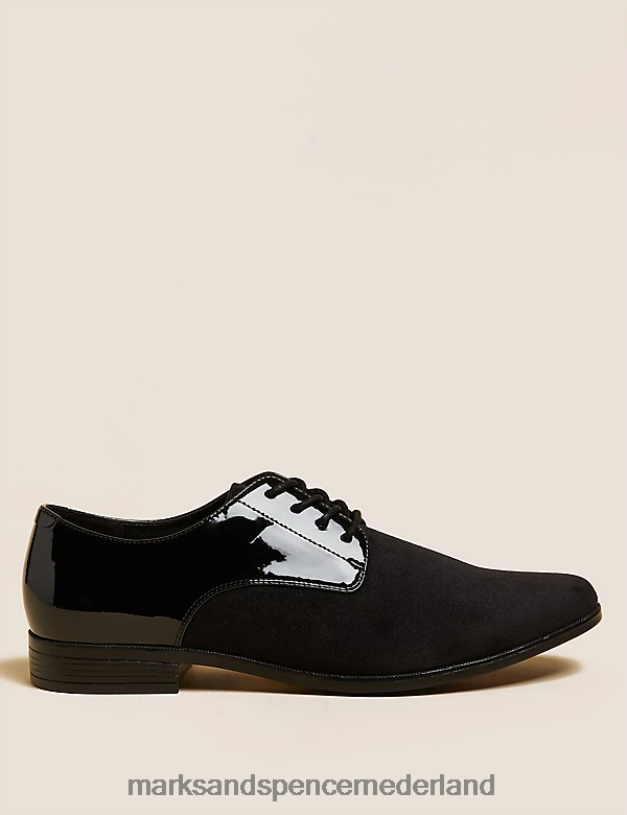 Marks & Spencer Heren fluwelen en lak derbyschoenen zwart schoenen N8VZP5644
