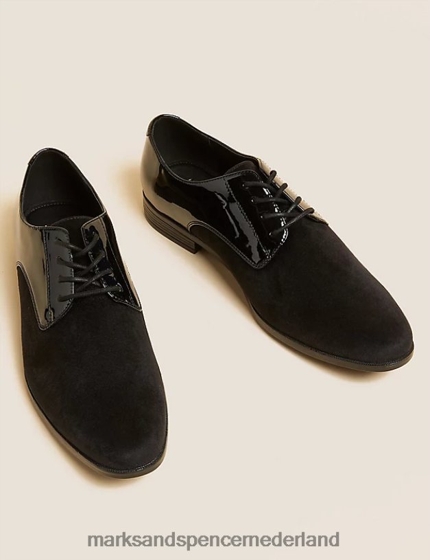 Marks & Spencer Heren fluwelen en lak derbyschoenen zwart schoenen N8VZP5644