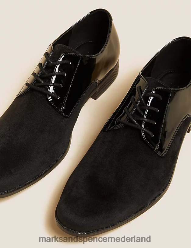 Marks & Spencer Heren fluwelen en lak derbyschoenen zwart schoenen N8VZP5644