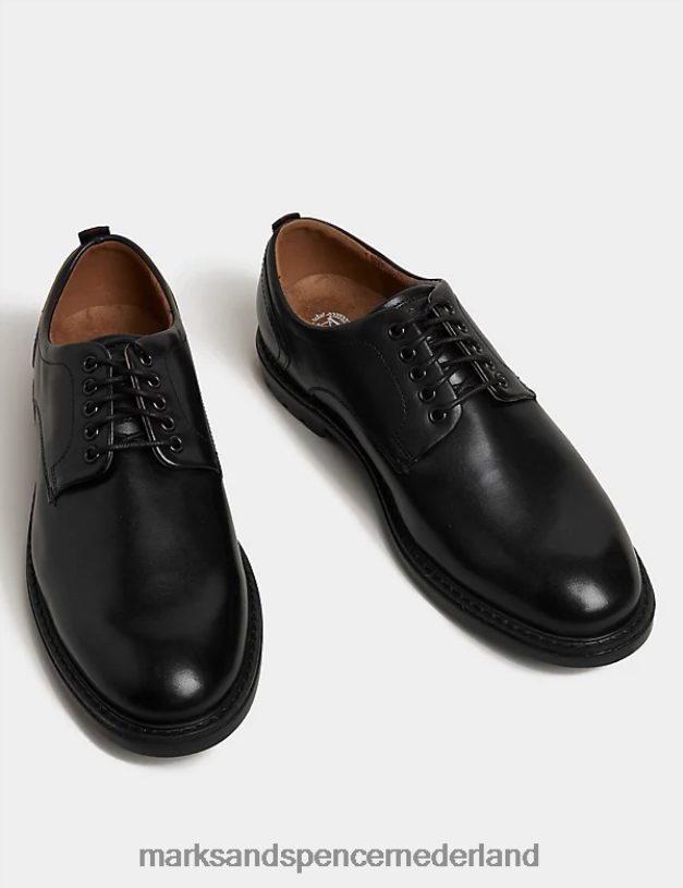 Marks & Spencer Heren leren derbyschoenen met brede pasvorm zwart schoenen N8VZP6411