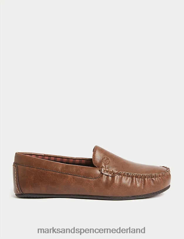 Marks & Spencer Heren mocassinpantoffels met frisse voeten bruinen schoenen N8VZP6439