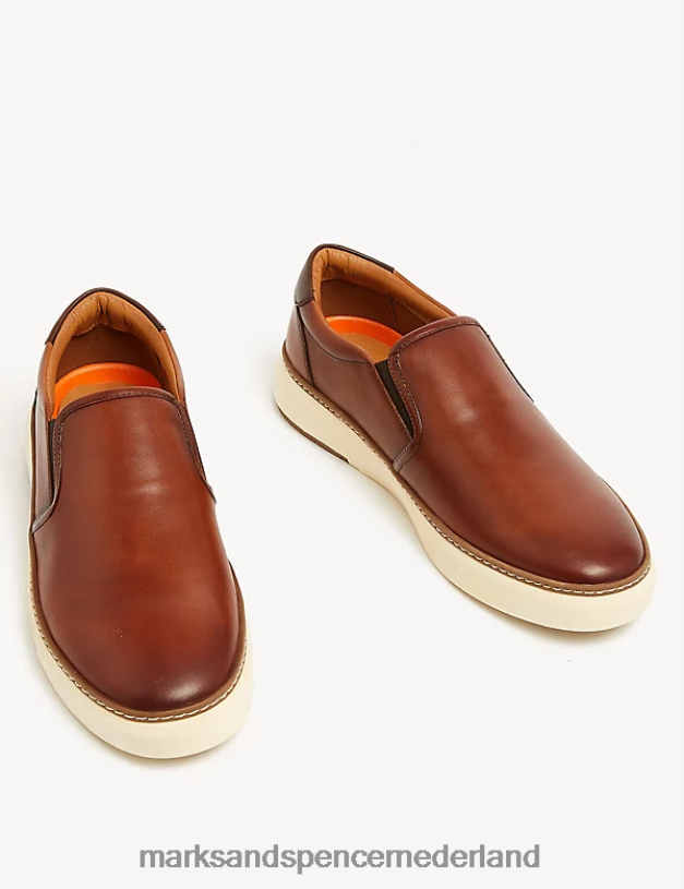 Marks & Spencer Heren Airflex leren instapsneakers bruinen schoenen N8VZP6835