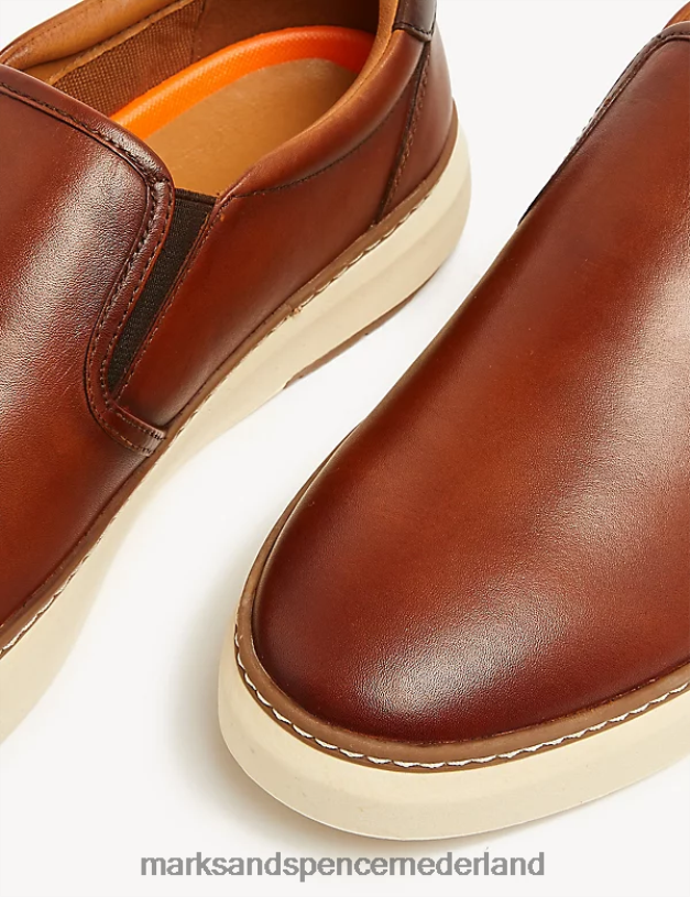 Marks & Spencer Heren Airflex leren instapsneakers bruinen schoenen N8VZP6835