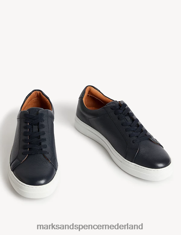 Marks & Spencer Heren Leren sneakers met veters en frisse voeten marine kleding N8VZP6222