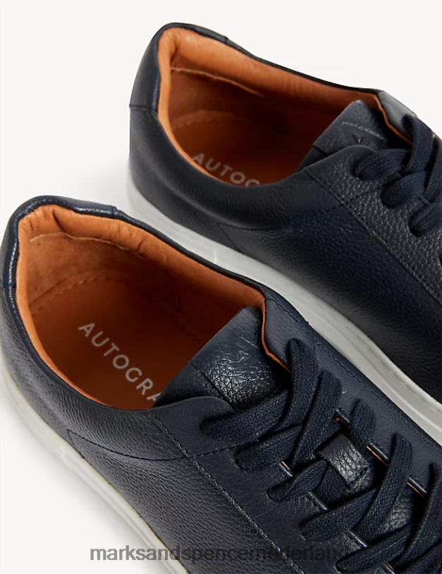 Marks & Spencer Heren Leren sneakers met veters en frisse voeten marine kleding N8VZP6222