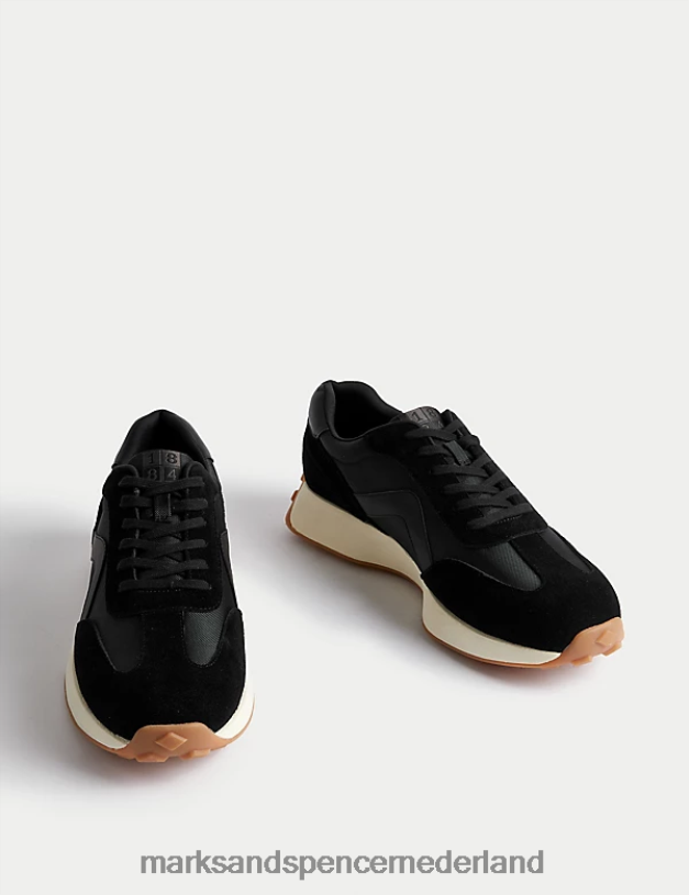 Marks & Spencer Heren Sneakers met veters en frisse voeten zwarte mix schoenen N8VZP6659