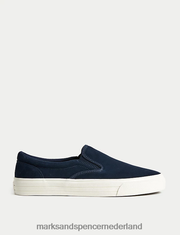 Marks & Spencer Heren Suède slip-on pumps donker marine schoenen N8VZP5759