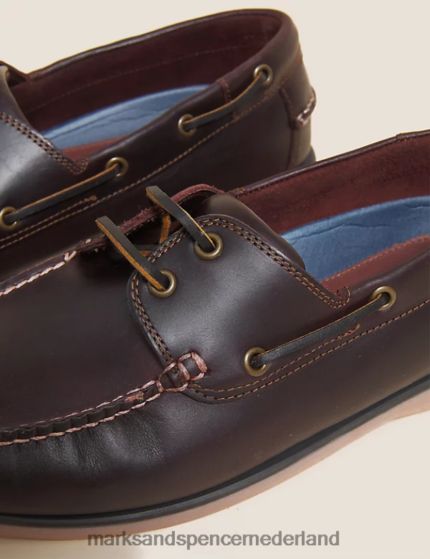 Marks & Spencer Heren Leren bootschoenen met brede pasvorm bruin schoenen N8VZP6870
