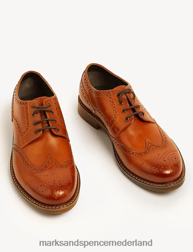 Marks & Spencer Heren leren brogues met brede pasvorm kastanje schoenen N8VZP5388