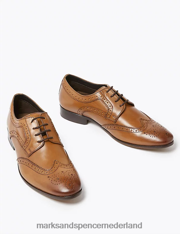 Marks & Spencer Heren leren brogues met brede pasvorm kastanje schoenen N8VZP6595