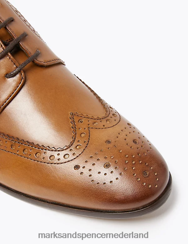 Marks & Spencer Heren leren brogues met brede pasvorm kastanje schoenen N8VZP6595