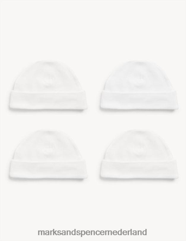 Marks & Spencer kinderen 4 stuks puur katoenen hoeden wit accessoires N8VZP7585