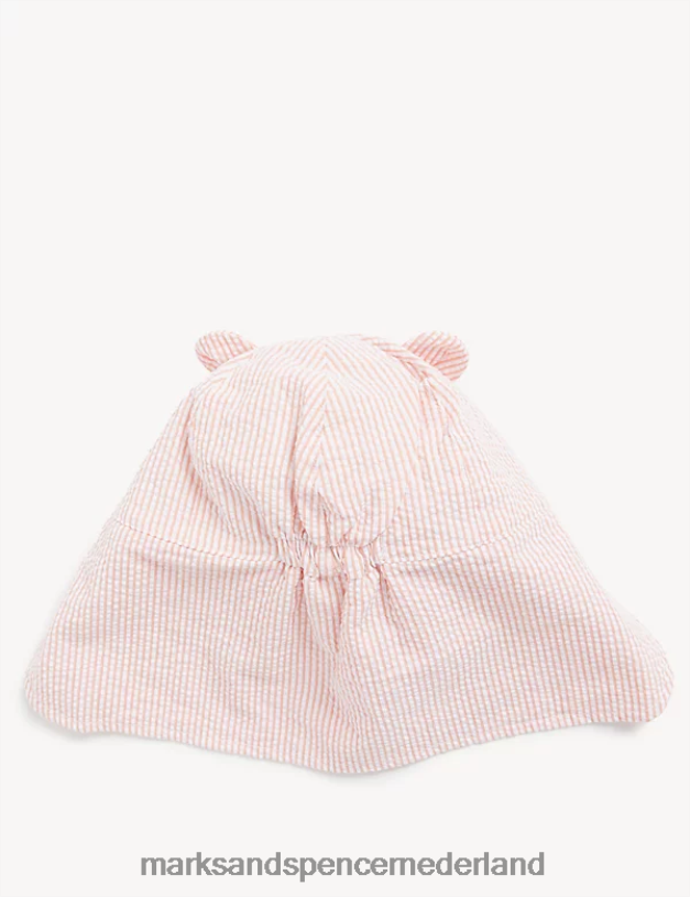 Marks & Spencer kinderen Gestreepte zonnehoed van puur katoen abrikoos accessoires N8VZP8728