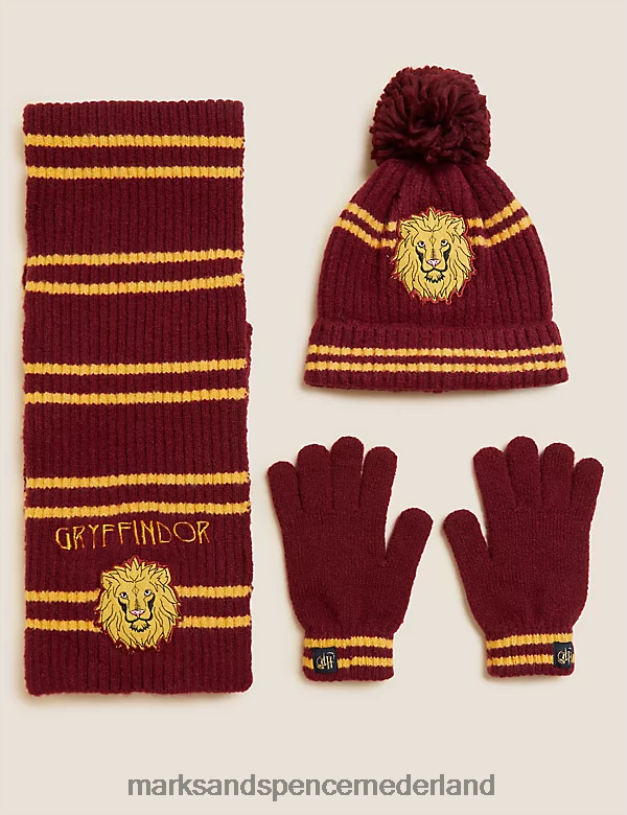Marks & Spencer kinderen Harry Potter muts, sjaal en handschoenenset dieprood accessoires N8VZP8643