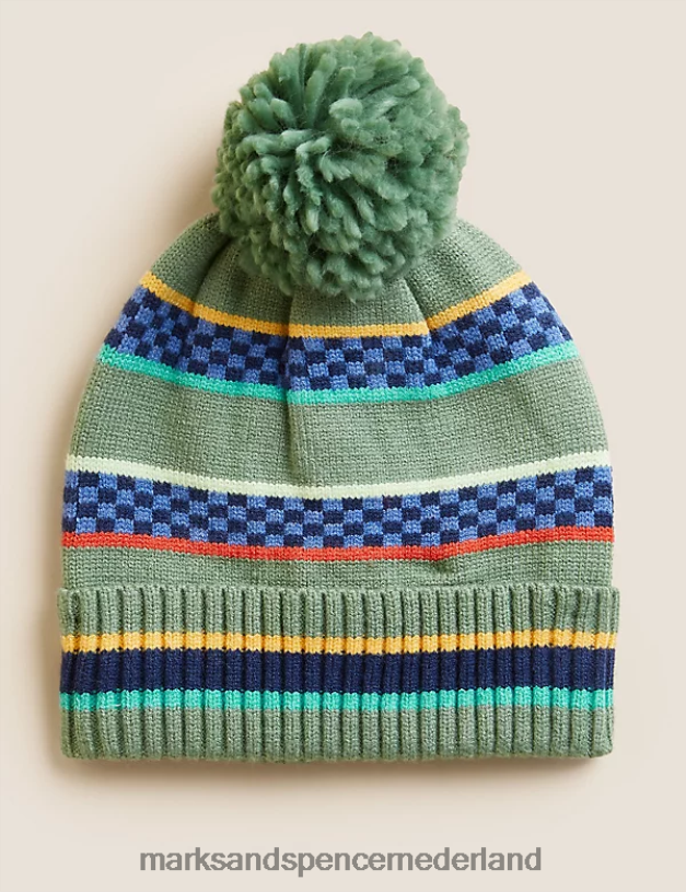 Marks & Spencer kinderen gestreepte wintermuts khaki accessoires N8VZP8525