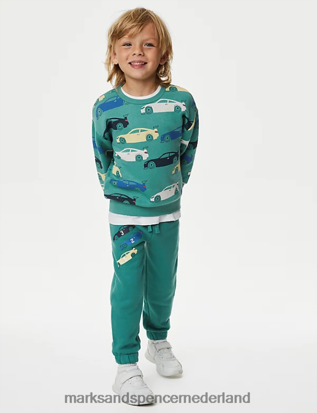 Marks & Spencer kinderen katoenrijke auto-joggingbroek groente kleding N8VZP7799