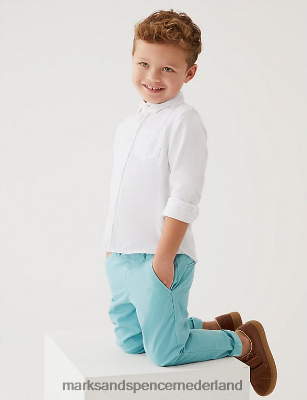 Marks & Spencer kinderen katoenrijke chino's afgestoft aqua kleding N8VZP8226