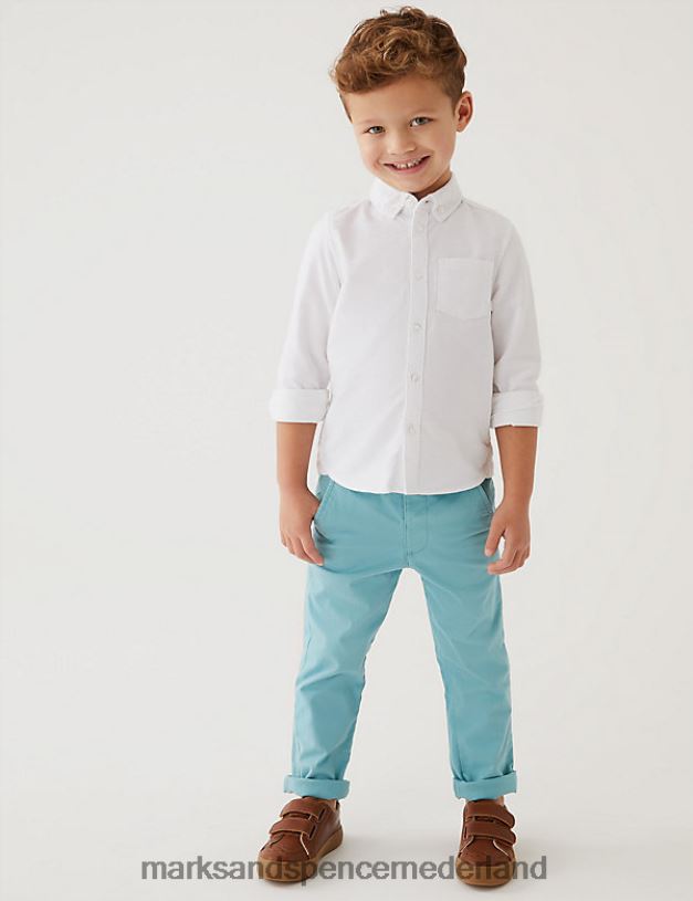 Marks & Spencer kinderen katoenrijke chino\'s afgestoft aqua kleding N8VZP8226