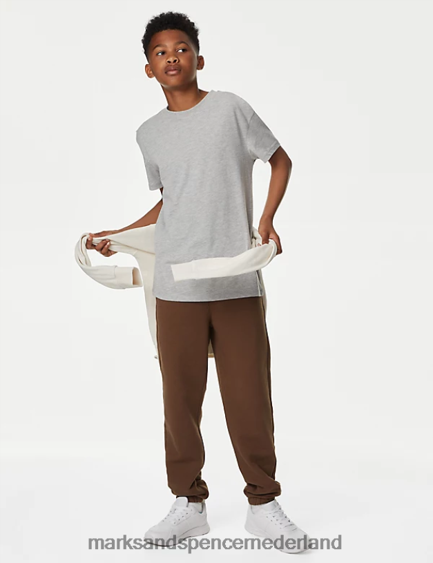 Marks & Spencer kinderen katoenrijke joggingbroek donker bruin kleding N8VZP8766