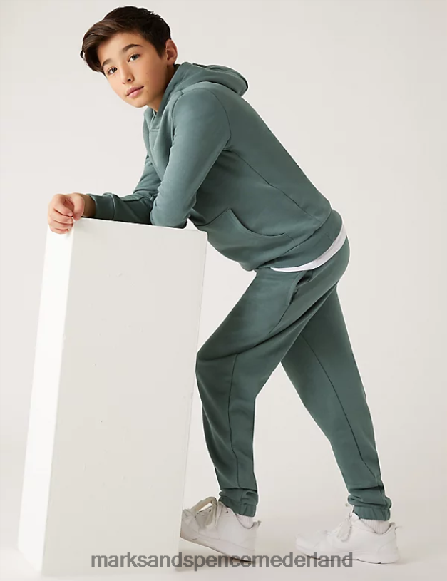 Marks & Spencer kinderen katoenrijke joggingbroek donkere salie kleding N8VZP8509