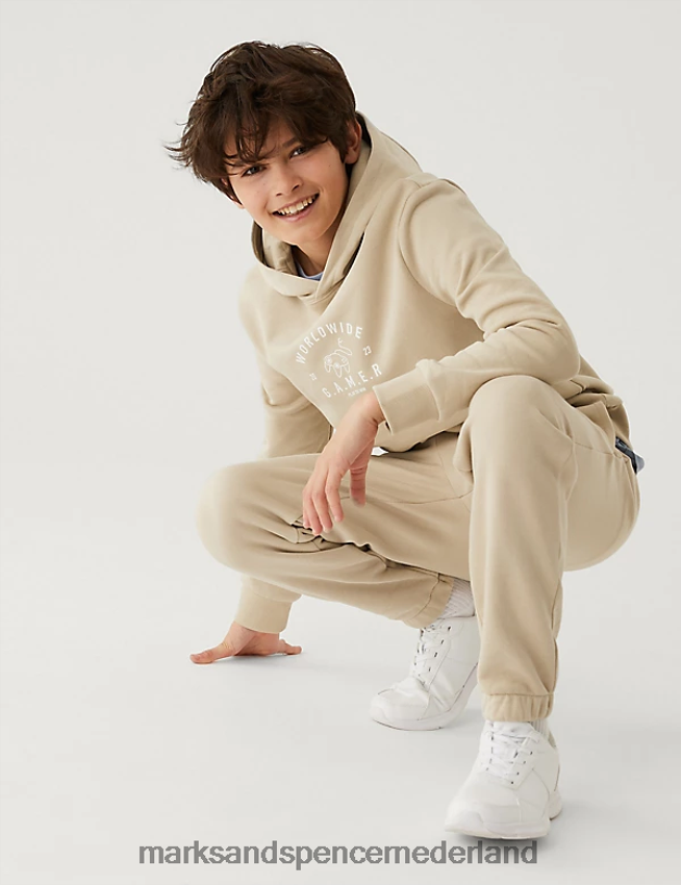 Marks & Spencer kinderen katoenrijke joggingbroek lichte steen kleding N8VZP8765