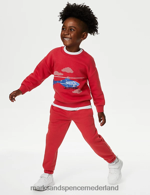 Marks & Spencer kinderen katoenrijke joggingbroek met trekkoord rood kleding N8VZP8600