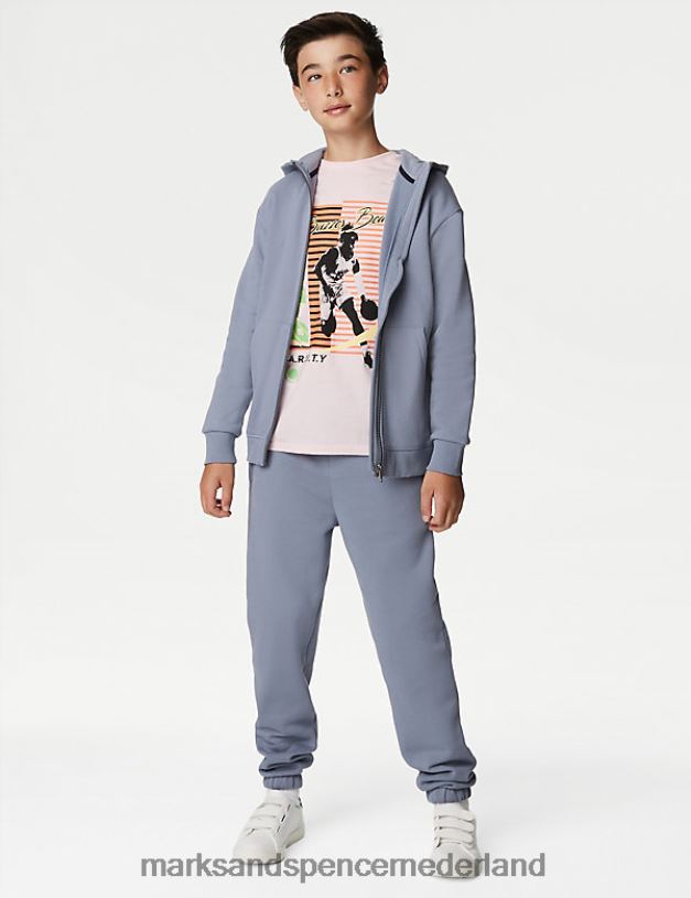 Marks & Spencer kinderen katoenrijke joggingbroek middelblauw kleding N8VZP8764