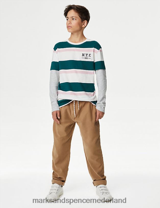 Marks & Spencer kinderen relaxte katoenrijke skaterchino koffie kleding N8VZP8514