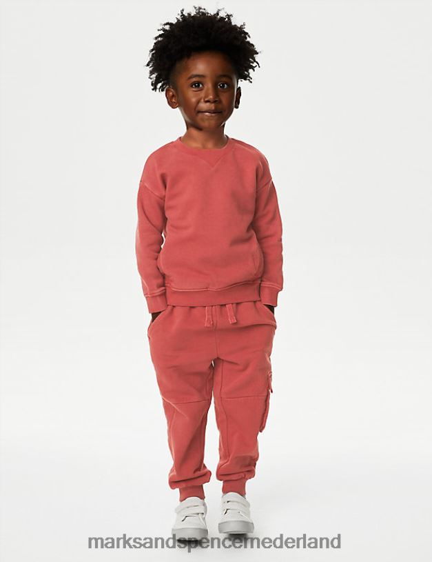 Marks & Spencer kinderen 2-delige katoenrijke outfit voor sweatshirt en joggingbroek rood kleding N8VZP8043