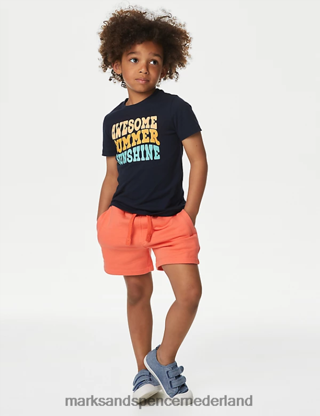 Marks & Spencer kinderen 2-delige katoenrijke top- en broekoutfit met slogan multi kleding N8VZP8260