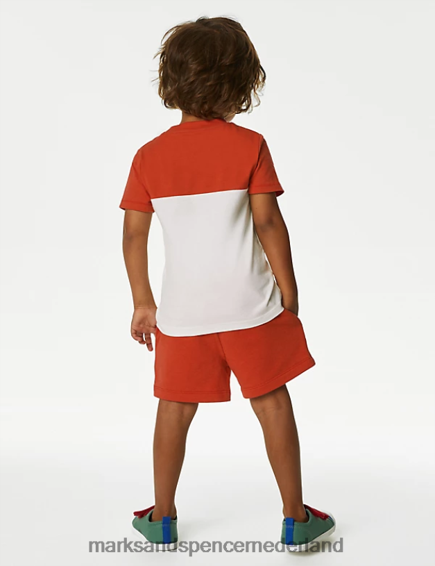Marks & Spencer kinderen 2-delige outfit van puur katoen met rode kleurblokken rode mix kleding N8VZP8531