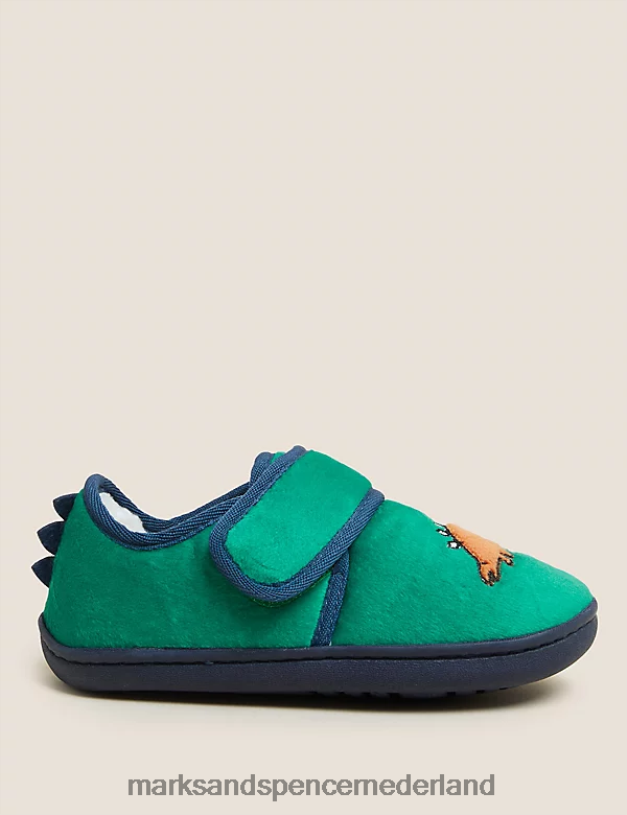 Marks & Spencer kinderen Dinosauruspantoffels met riptape groene mix schoenen N8VZP8758