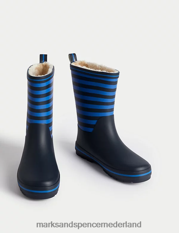 Marks & Spencer kinderen Freshfeet gestreepte laarzen marine mix schoenen N8VZP8552