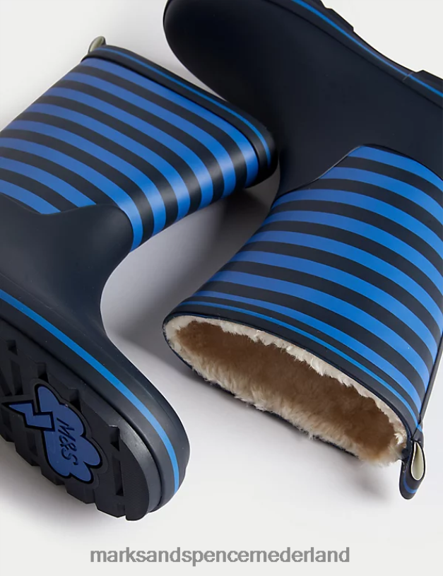 Marks & Spencer kinderen Freshfeet gestreepte laarzen marine mix schoenen N8VZP8552