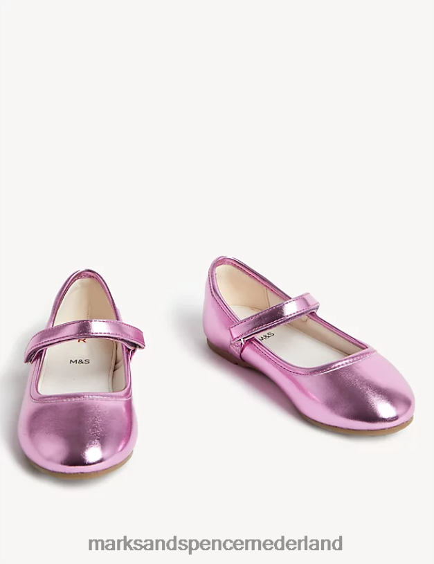 Marks & Spencer kinderen Mary Jane-schoenen met metallic riptape roze schoenen N8VZP9445