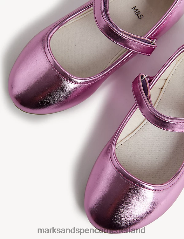Marks & Spencer kinderen Mary Jane-schoenen met metallic riptape roze schoenen N8VZP9445