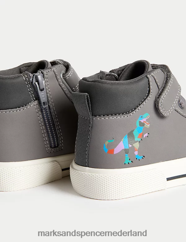 Marks & Spencer kinderen hoge sneakers met riptape dinosaurussen grijs schoenen N8VZP7862