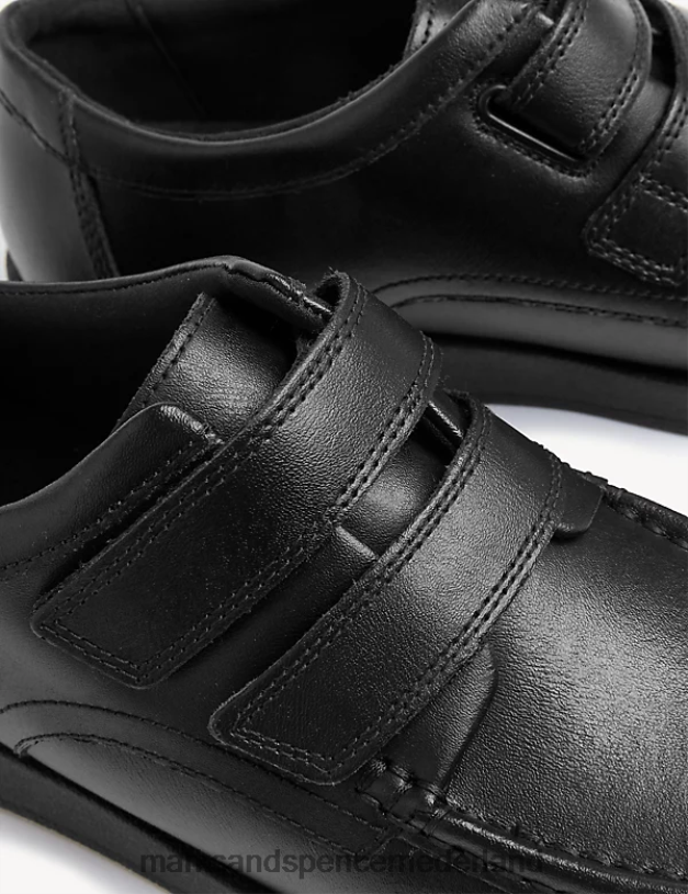Marks & Spencer kinderen leren schoolschoenen met dubbele riptape zwart schoenen N8VZP8095
