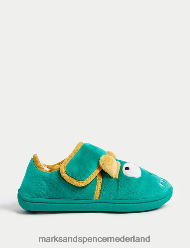 Marks & Spencer kinderen monsterlijke riptape-pantoffels groene munt schoenen N8VZP8483