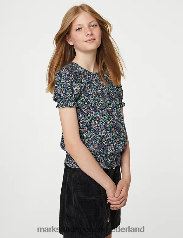 Marks & Spencer kinderen blousetop met bloemenmotief blauw mengsel kleding N8VZP9101