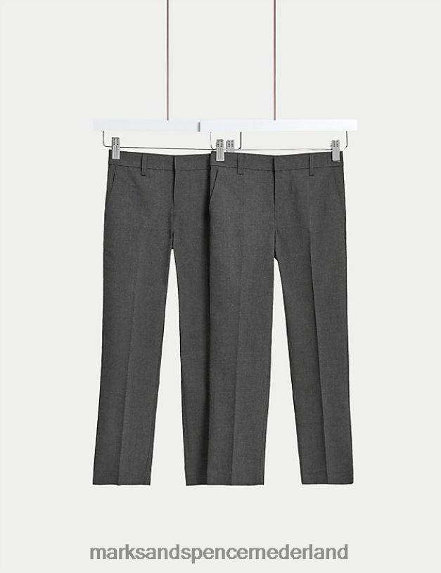 Marks & Spencer kinderen 2-delige schoolbroek met smalle pijpen en smalle taille grijs kleding N8VZP8345
