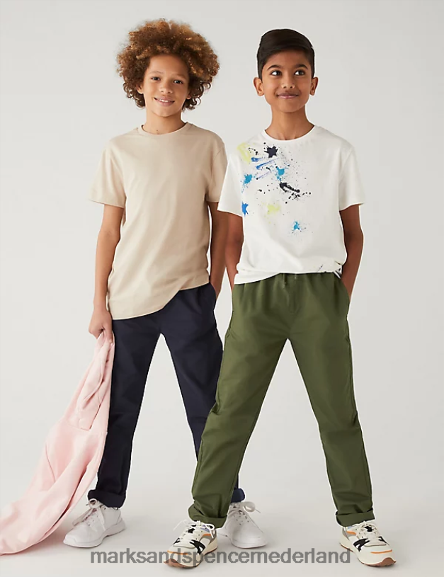 Marks & Spencer kinderen 2 stuks puur katoenen ripstopbroeken kaki mix kleding N8VZP8387