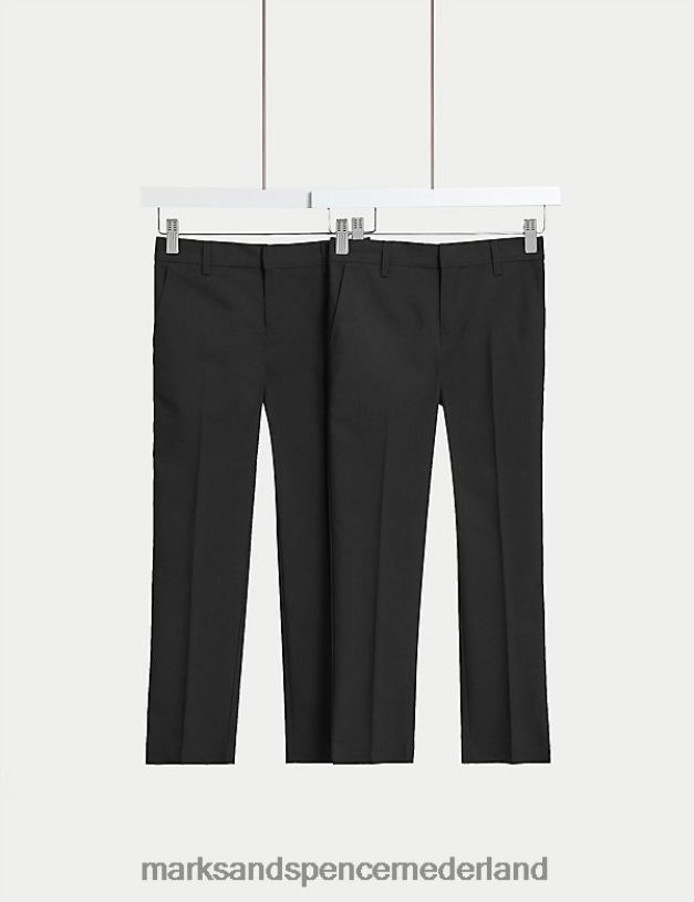Marks & Spencer kinderen 2 stuks schoolbroeken met smalle pijpen en taille zwart kleding N8VZP8107