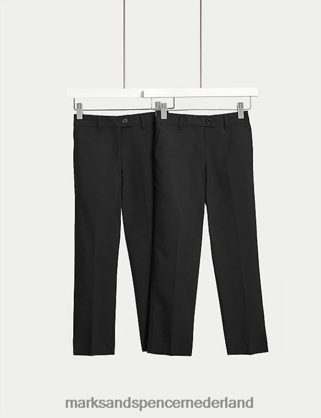 Marks & Spencer kinderen 2 stuks schoolbroeken met smalle pijpen en taille zwart kleding N8VZP9199