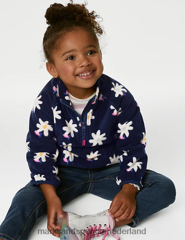 Marks & Spencer kinderen Fleece top met bloemenrits indigo-mix kleding N8VZP9213