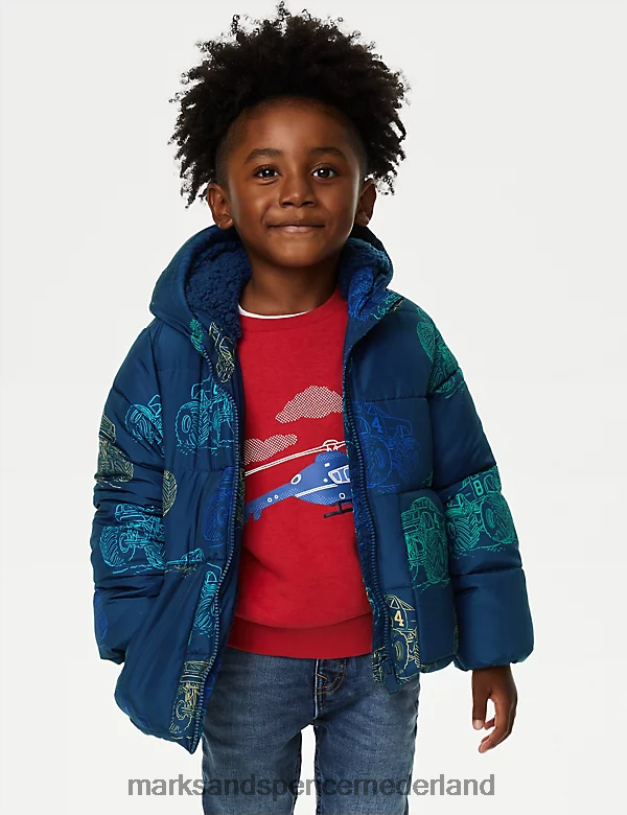 Marks & Spencer kinderen gewatteerde jas met stormwear-print marine mix kleding N8VZP7824